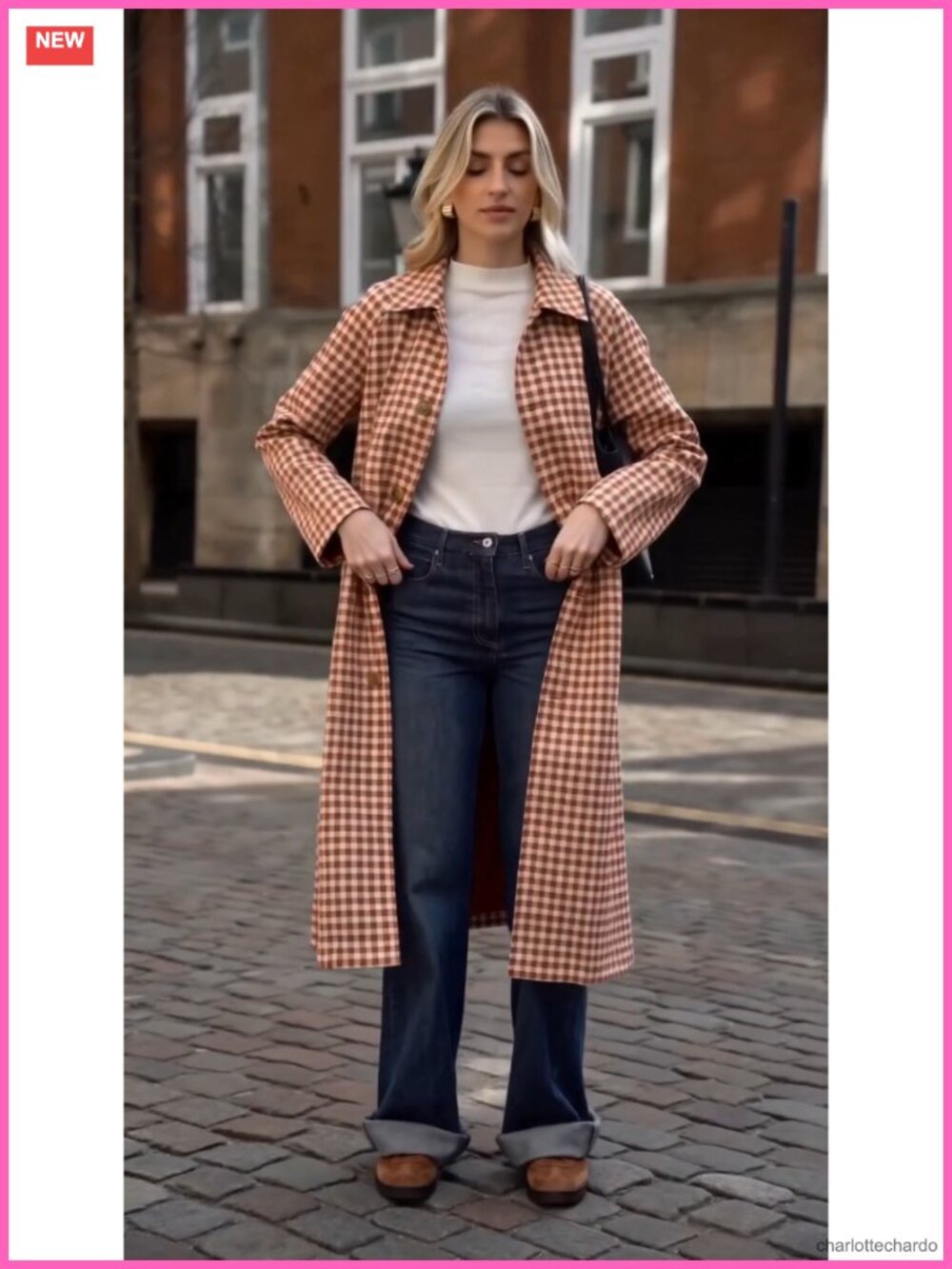 Plaid Trench Coat Long Sleeve Single Breasted Lapel Fall Jacket Women - Picture 6 of 6